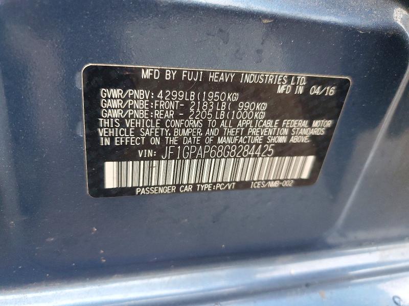 Aukcja sprzedaży 2016 Subaru Impreza, vin: JF1GPAP68G8284425, numer aukcji: 57924336