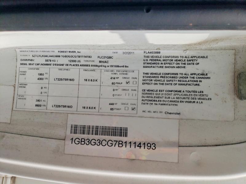 2012 Coachman Recreational Vehicle (rv) მანქანა იყიდება აუქციონზე, vin: 1GB3G3CG7B1114193, აუქციონის ნომერი: 57217216