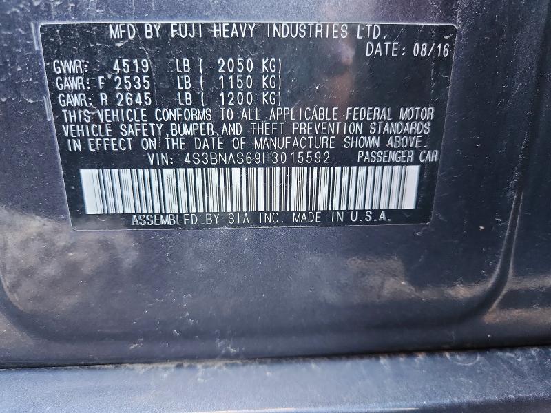 2017 Subaru Legacy მანქანა იყიდება აუქციონზე, vin: 4S3BNAS69H3015592, აუქციონის ნომერი: 57533556