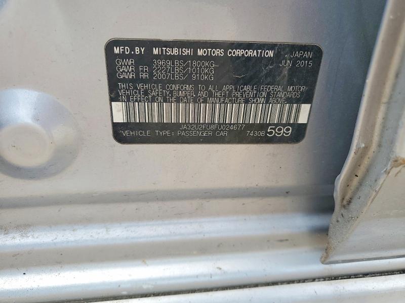 2015 Mitsubishi Lancer მანქანა იყიდება აუქციონზე, vin: JA32U2FU8FU024677, აუქციონის ნომერი: 55838376