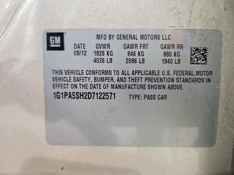 Продаж на аукціоні авто 2013 Chevrolet Cruze, vin: 1G1PA5SH2D7122571, номер лоту: 58050696