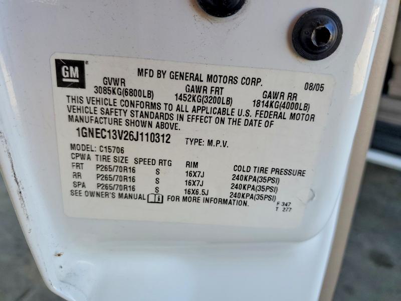 2006 Chevrolet Tahoe მანქანა იყიდება აუქციონზე, vin: 1GNEC13V26J110312, აუქციონის ნომერი: 57596746