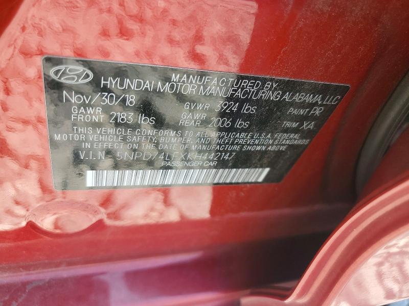 Продаж на аукціоні авто 2019 Hyundai Elantra, vin: 5NPD74LFXKH442147, номер лоту: 85986565