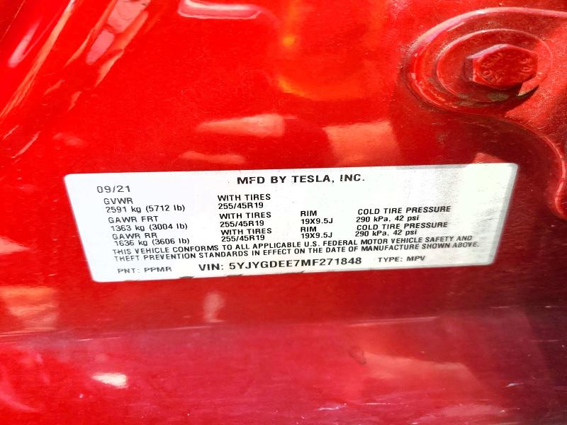 2021 Tesla Model Y მანქანა იყიდება აუქციონზე, vin: 5YJYGDEE7MF271848, აუქციონის ნომერი: 58777616