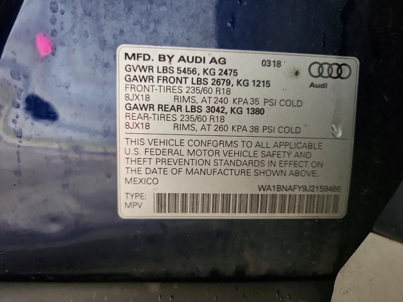 Продаж на аукціоні авто 2018 Audi Q5, vin: WA1BNAFY9J2159466, номер лоту: 58395056
