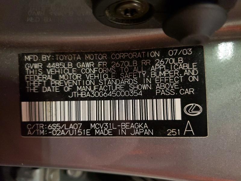 Aukcja sprzedaży 2004 Lexus Es, vin: JTHBA30G645000354, numer aukcji: 57601416