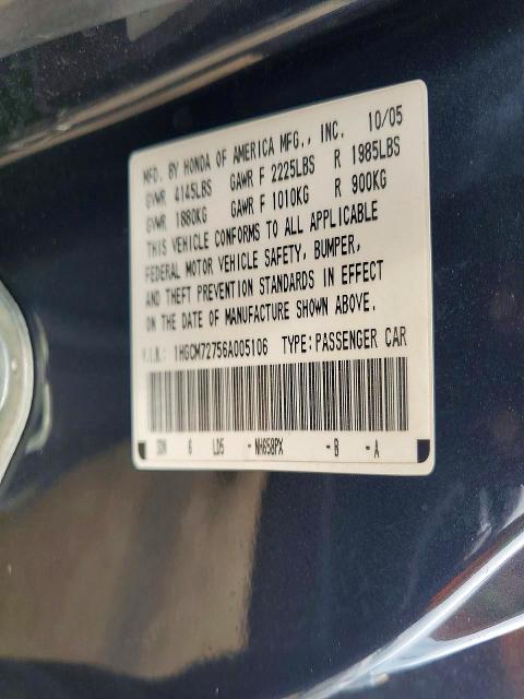 Aukcja sprzedaży 2006 Honda Accord, vin: 1HGCM72756A005106, numer aukcji: 58503826