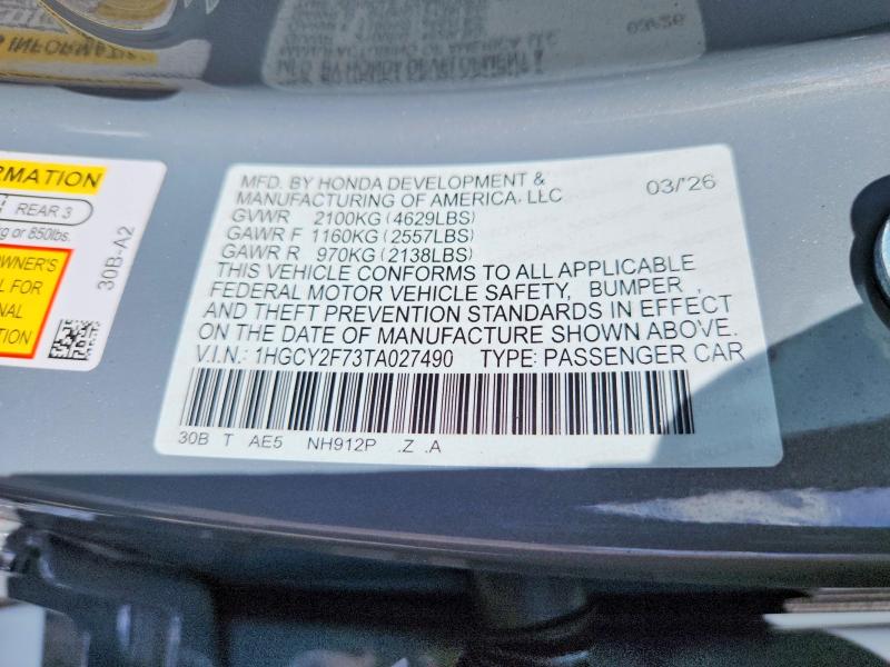 Продаж на аукціоні авто 2026 Honda Accord, vin: 1HGCY2F73TA027490, номер лоту: 55539746