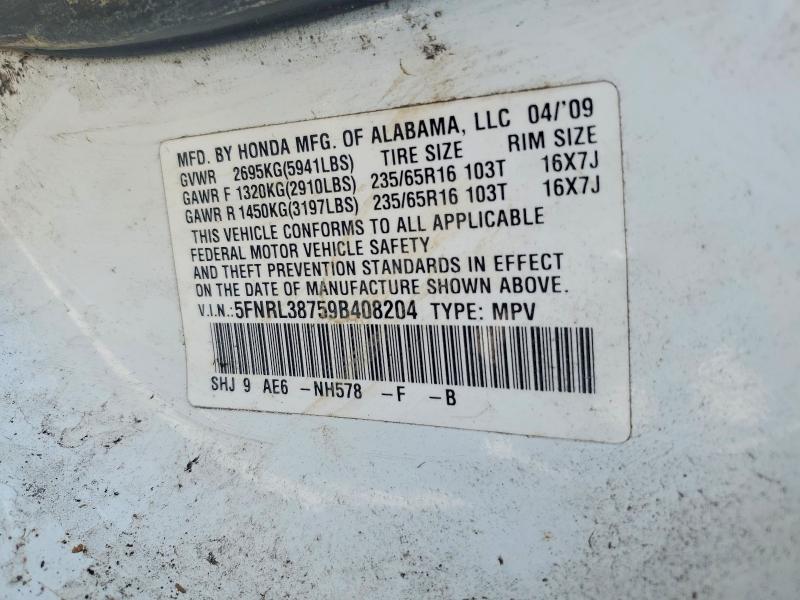 Продажа на аукционе авто 2009 Honda Odyssey, vin: 5FNRL38759B408204, номер лота: 59169096
