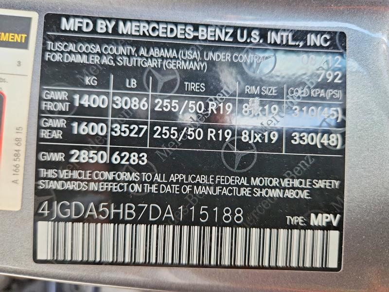 Продаж на аукціоні авто 2013 Mercedes-benz Ml, vin: 4JGDA5HB7DA115188, номер лоту: 55896596