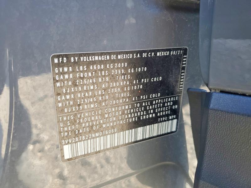 Продажа на аукционе авто 2022 Volkswagen Taos, vin: 3VV2X7B22NM016069, номер лота: 55404066