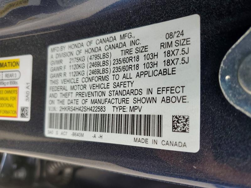 56787136 :رقم المزاد ، 2HKRS4H42SH422583 vin ، 2025 Honda Cr-v مزاد بيع