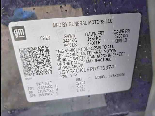 2023 Cadillac Escalade მანქანა იყიდება აუქციონზე, vin: 1GYS4CKL6PR510374, აუქციონის ნომერი: 55995426