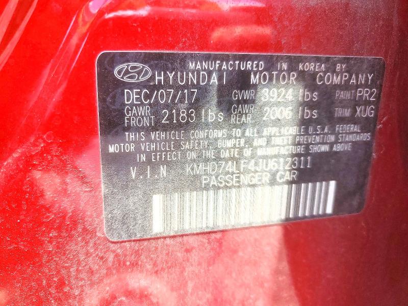 Продажа на аукционе авто 2018 Hyundai Elantra, vin: KMHD74LF4JU612311, номер лота: 57570386