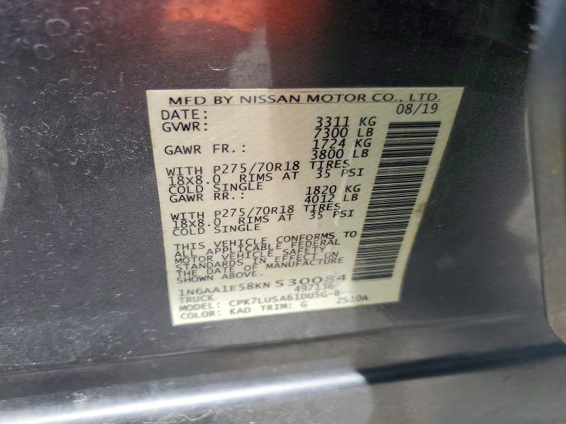 Aukcja sprzedaży 2019 Nissan Titan, vin: 1N6AA1E58KN530084, numer aukcji: 57554666