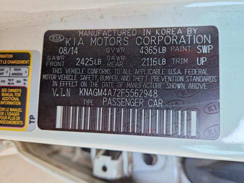 Продажа на аукционе авто 2015 Kia Optima, vin: KNAGM4A72F5562948, номер лота: 85454455