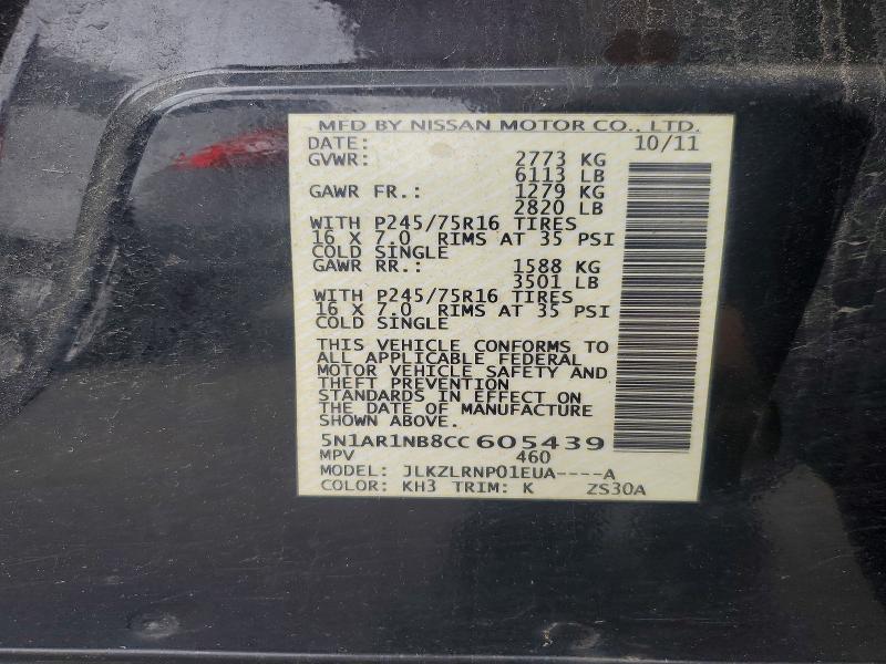 Продаж на аукціоні авто 2012 Nissan Pathfinder, vin: 5N1AR1NB8CC605439, номер лоту: 56344996