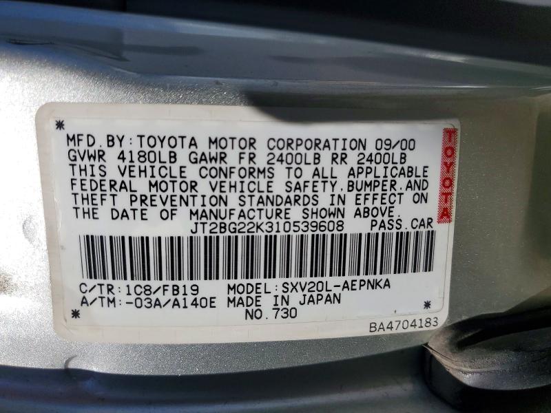 55596956 :رقم المزاد ، JT2BG22K310539608 vin ، 2001 Toyota Camry مزاد بيع