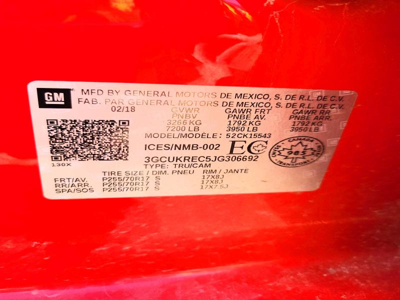 Aukcja sprzedaży 2018 Chevrolet Silverado, vin: 3GCUKREC5JG306692, numer aukcji: 55730516