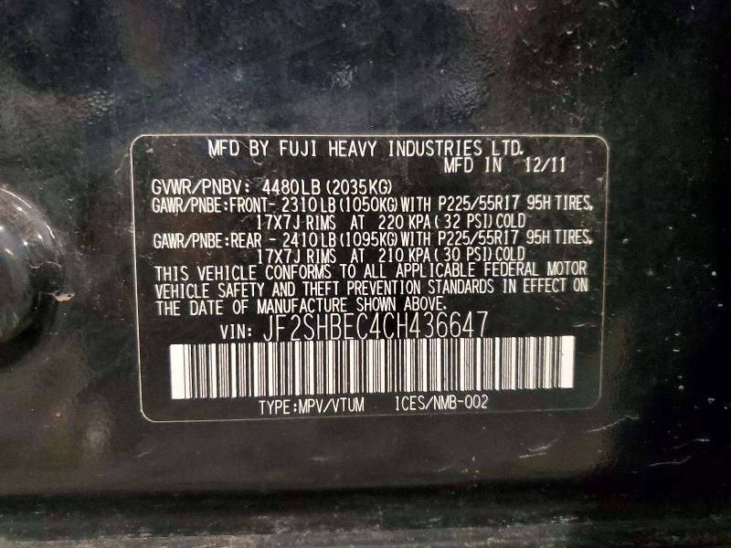 Продажа на аукционе авто 2012 Subaru Forester, vin: JF2SHBEC4CH436647, номер лота: 57188106
