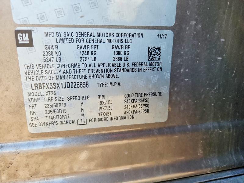 2018 Buick Envision მანქანა იყიდება აუქციონზე, vin: LRBFX3SX1JD026858, აუქციონის ნომერი: 56498916