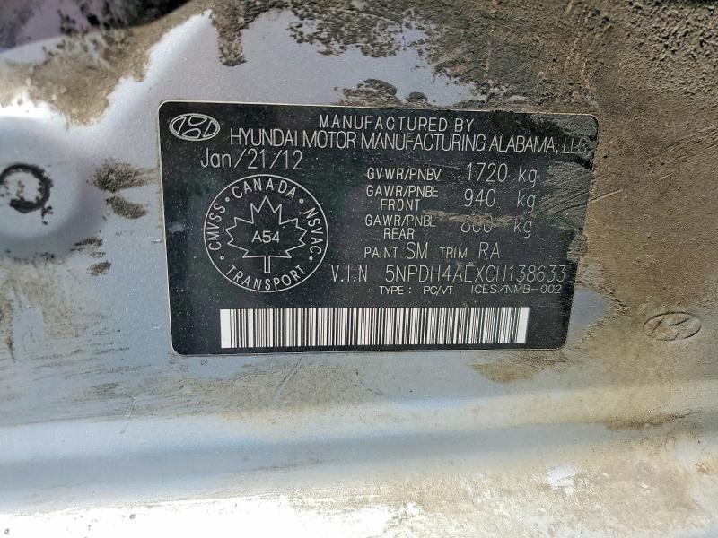 Продаж на аукціоні авто 2012 Hyundai Elantra, vin: 5NPDH4AEXCH138633, номер лоту: 58807746