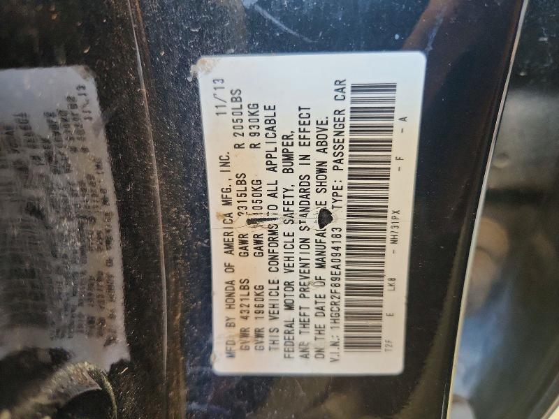 Aukcja sprzedaży 2014 Honda Accord, vin: 1HGCR2F89EA094183, numer aukcji: 57570886