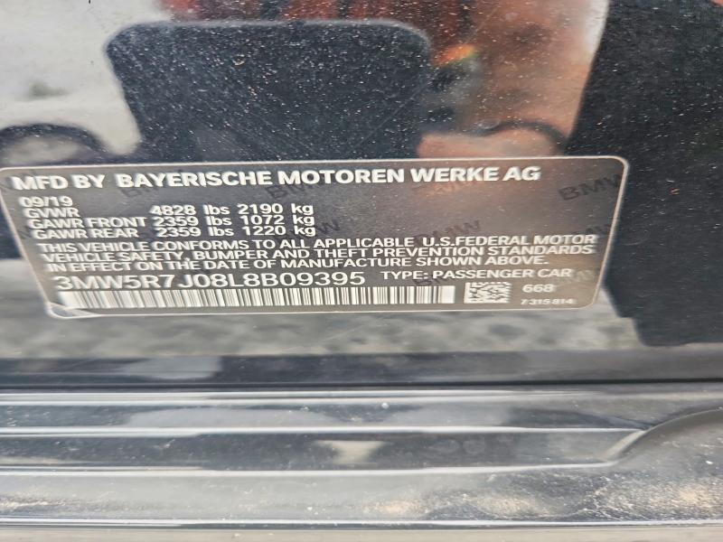 2020 Bmw 330xi მანქანა იყიდება აუქციონზე, vin: 3MW5R7J08L8B09395, აუქციონის ნომერი: 57855756