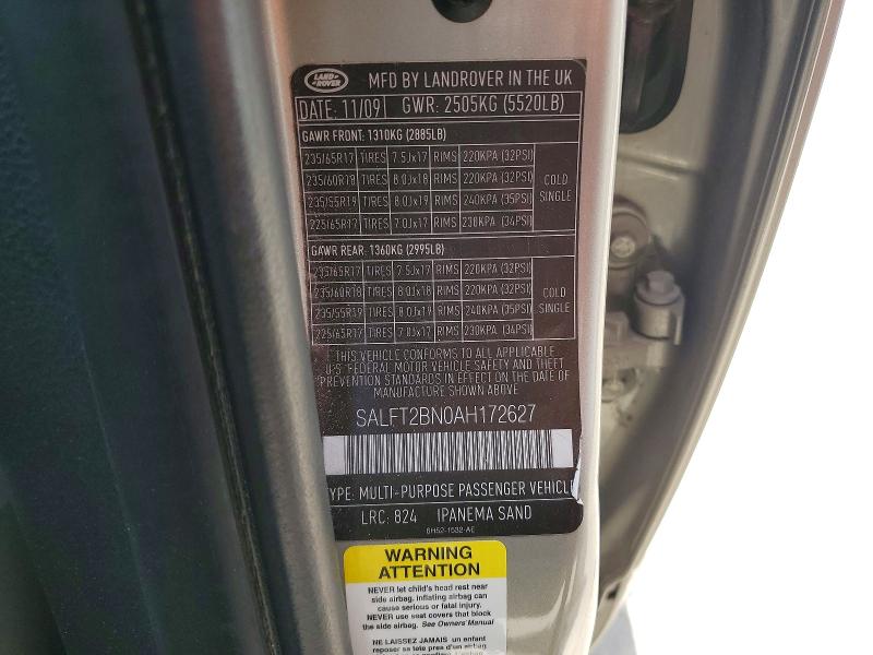 58752906 :رقم المزاد ، SALFT2BN0AH172627 vin ، 2010 Land Rover Lr2 مزاد بيع