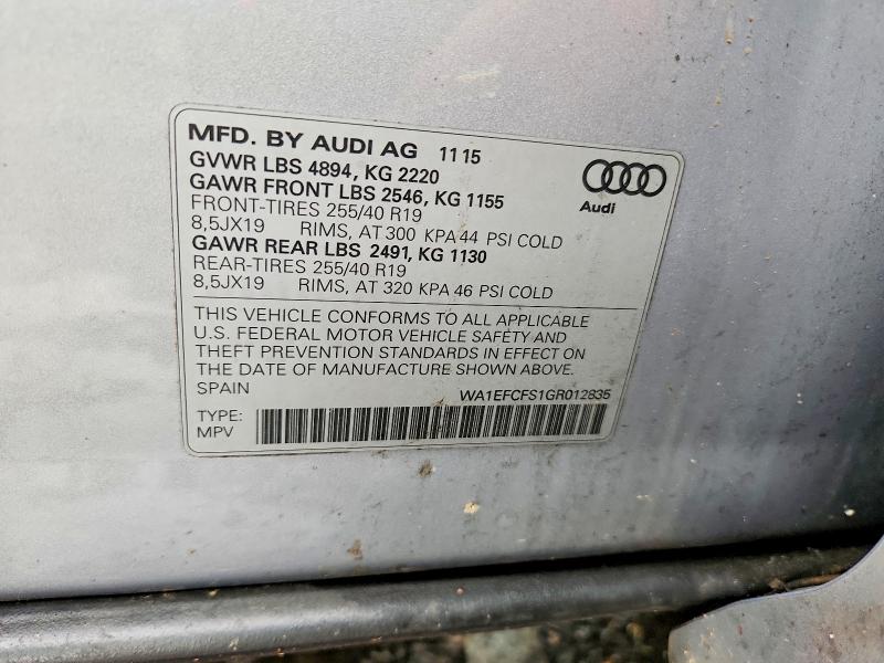 Продаж на аукціоні авто 2016 Audi Q3, vin: WA1EFCFS1GR012835, номер лоту: 59082776