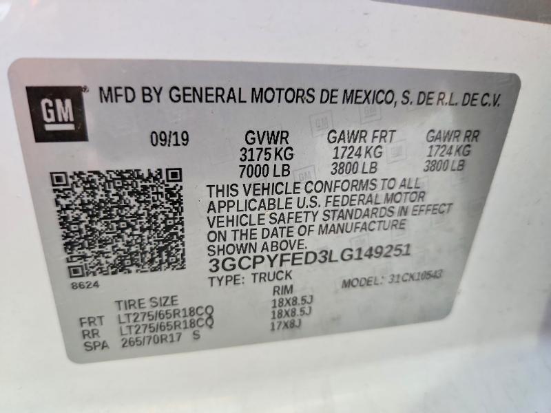 2020 Chevrolet Silverado მანქანა იყიდება აუქციონზე, vin: 3GCPYFED3LG149251, აუქციონის ნომერი: 56099716