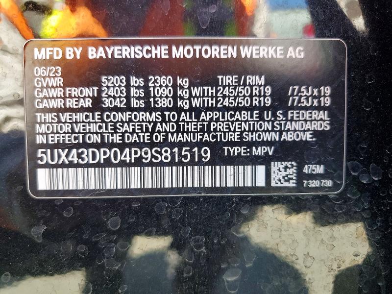 Продаж на аукціоні авто 2023 Bmw X3, vin: 5UX43DP04P9S81519, номер лоту: 56515186