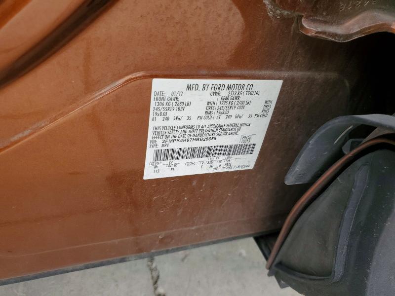 59187926 :رقم المزاد ، 2FMPK4K97HBB28558 vin ، 2017 Ford Edge مزاد بيع