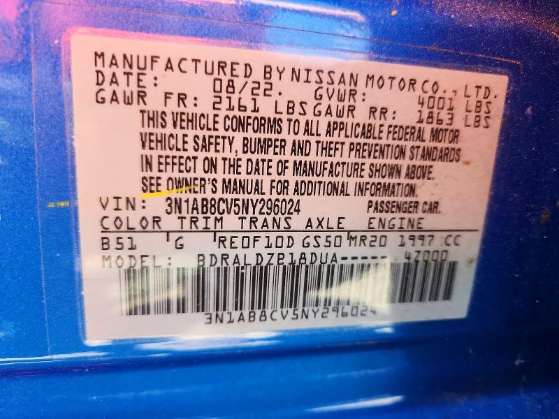 2022 Nissan Sentra მანქანა იყიდება აუქციონზე, vin: 3N1AB8CV5NY296024, აუქციონის ნომერი: 54709796