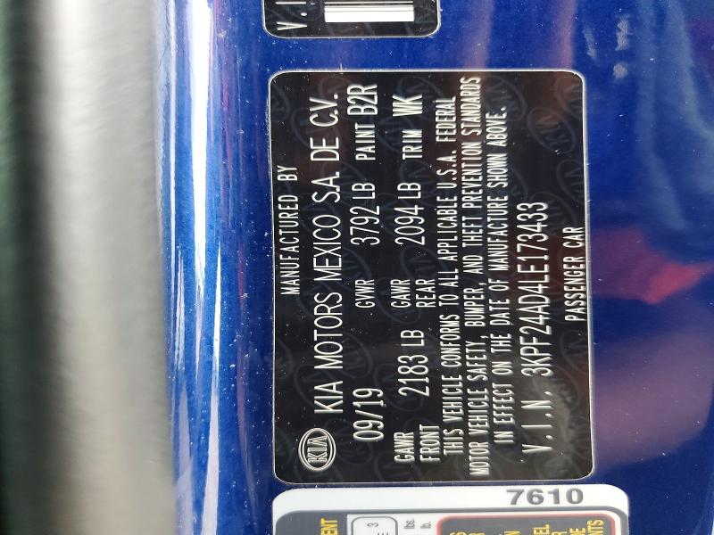2020 Kia Forte მანქანა იყიდება აუქციონზე, vin: 3KPF24AD4LE173433, აუქციონის ნომერი: 56941356