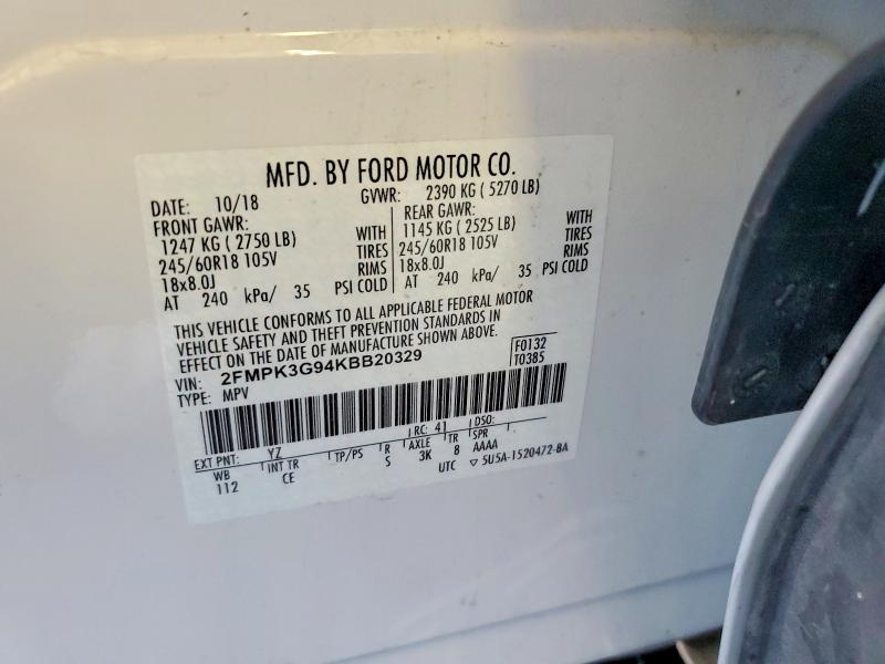Продаж на аукціоні авто 2019 Ford Edge, vin: 2FMPK3G94KBB20329, номер лоту: 57728436