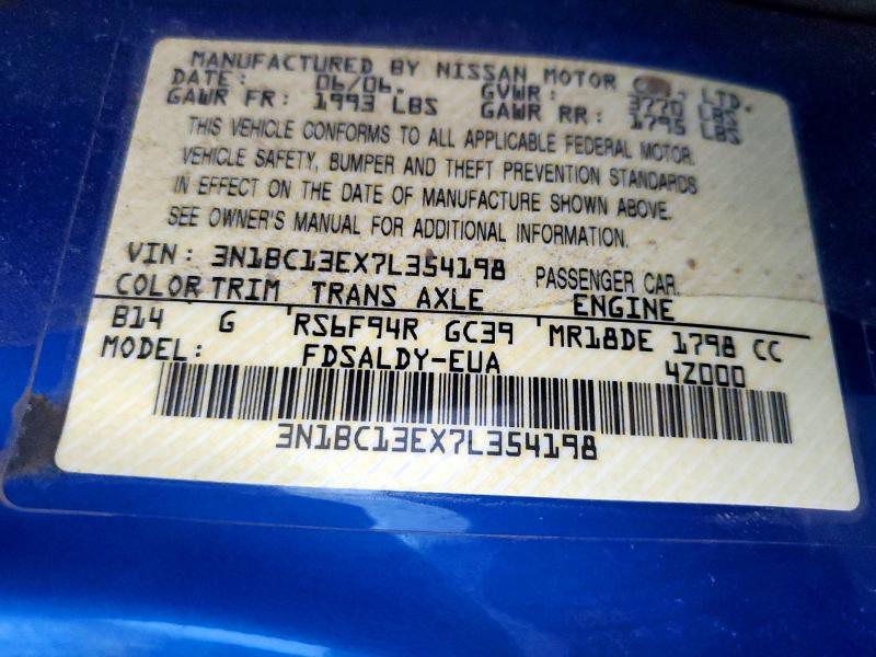 57219946 :رقم المزاد ، 3N1BC13EX7L354198 vin ، 2007 Nissan Versa مزاد بيع