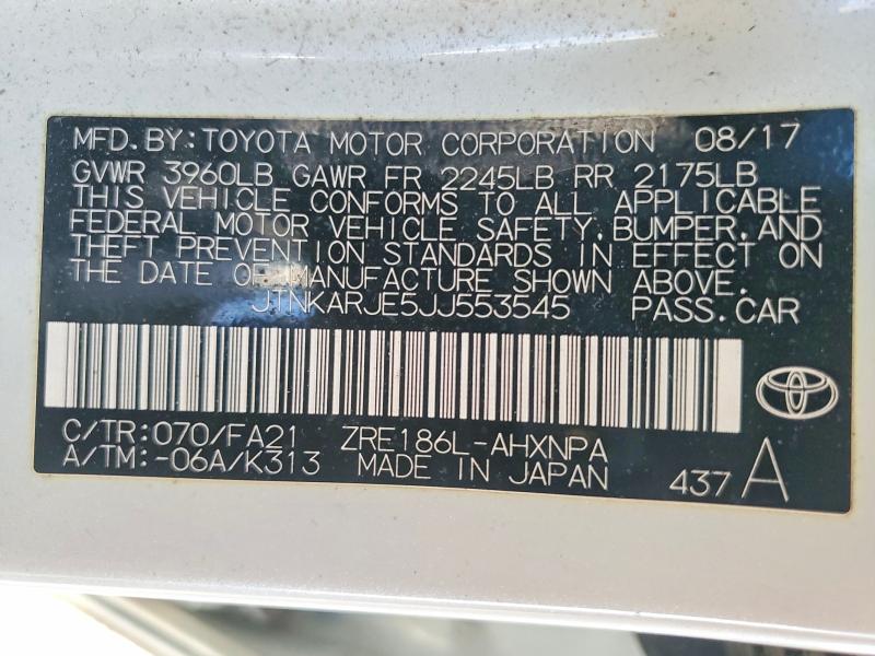 Aukcja sprzedaży 2018 Toyota Corolla Im, vin: JTNKARJE5JJ553545, numer aukcji: 57438346