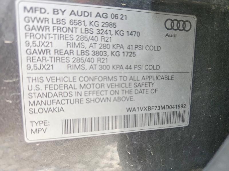 Продаж на аукціоні авто 2021 Audi Q7, vin: WA1VXBF73MD041992, номер лоту: 58382756