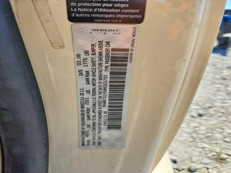 2006 Volkswagen New Beetle მანქანა იყიდება აუქციონზე, vin: 3VWRF31Y56M323703, აუქციონის ნომერი: 58331876