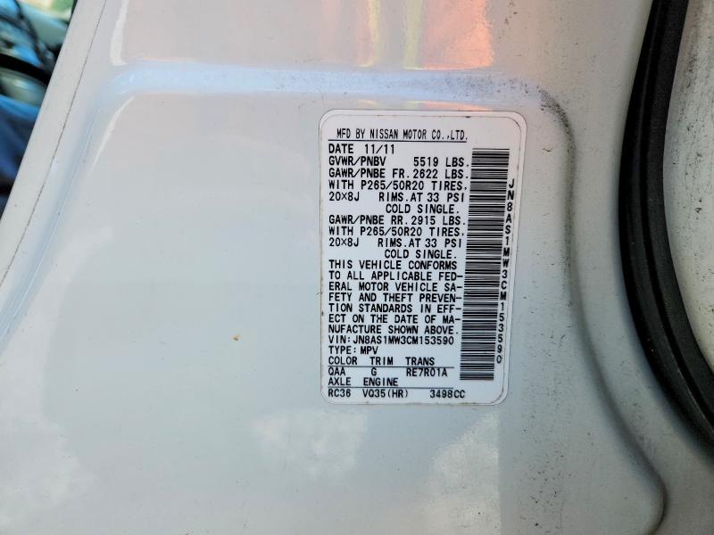 Aukcja sprzedaży 2012 Infiniti Fx35, vin: JN8AS1MW3CM153590, numer aukcji: 56336786