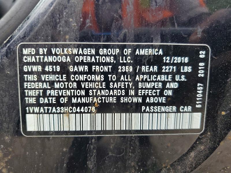 Продаж на аукціоні авто 2017 Volkswagen Passat, vin: 1VWAT7A33HC044076, номер лоту: 57920176