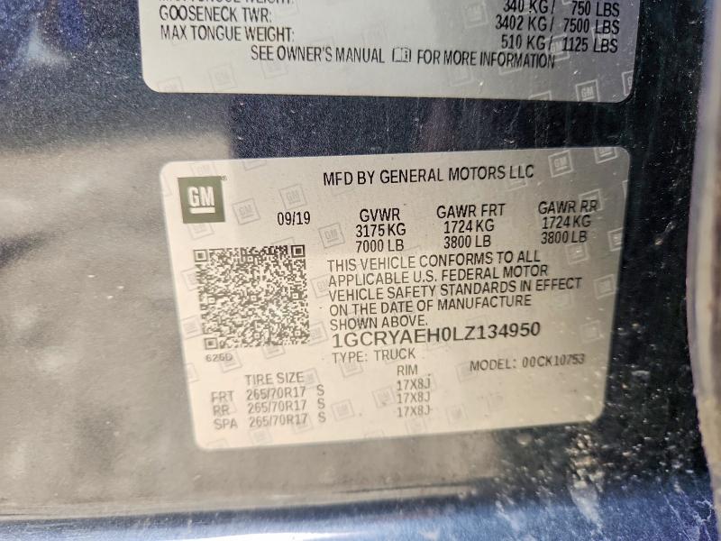 Продажа на аукционе авто 2020 Chevrolet Silverado, vin: 1GCRYAEH0LZ134950, номер лота: 55305356