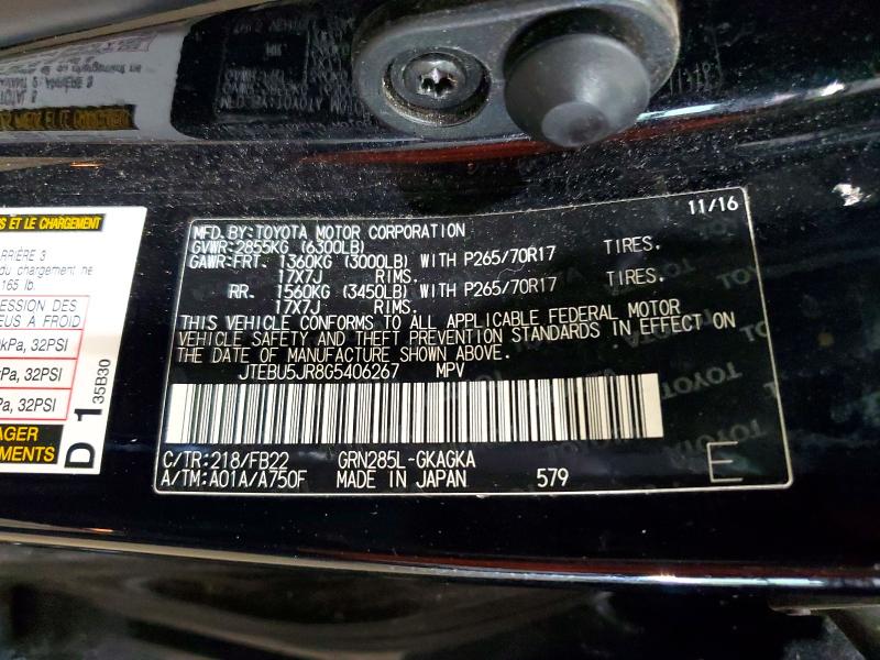 Aukcja sprzedaży 2016 Toyota 4runner, vin: JTEBU5JR8G5406267, numer aukcji: 58759156