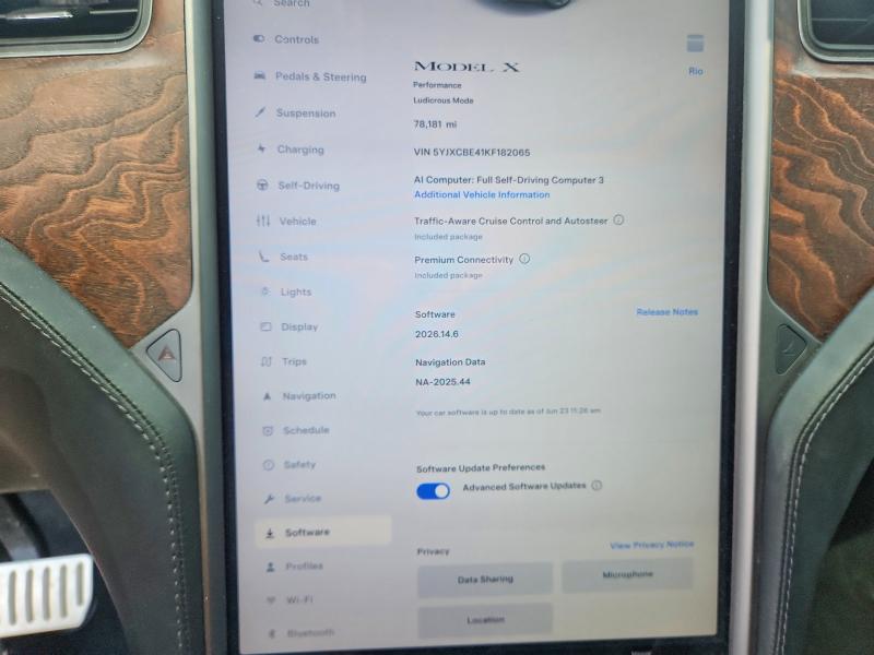 2019 Tesla Model X მანქანა იყიდება აუქციონზე, vin: 5YJXCBE41KF182065, აუქციონის ნომერი: 58124776