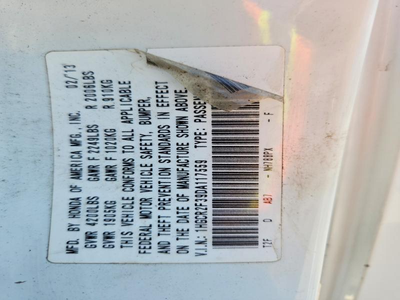 Auction sale of the 2013 Honda Accord, vin: 1HGCR2F39DA117559, lot number: 59160766