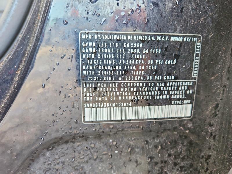 Aukcja sprzedaży 2019 Volkswagen Tiguan, vin: 3VV3B7AX8KM102644, numer aukcji: 57723996