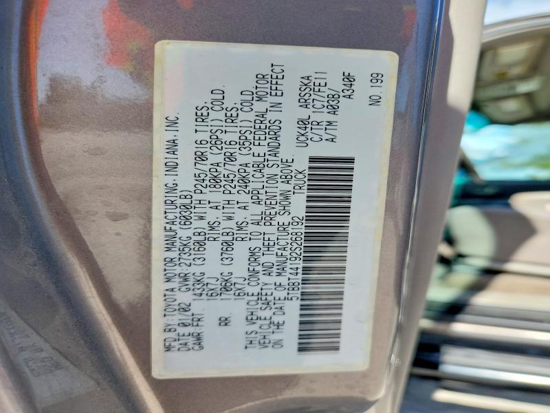 54852236 :رقم المزاد ، 5TBBT44192S268192 vin ، 2002 Toyota Tundra مزاد بيع