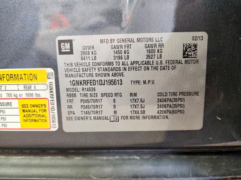 2013 Chevrolet Traverse მანქანა იყიდება აუქციონზე, vin: 1GNKRFED1DJ195613, აუქციონის ნომერი: 55920476