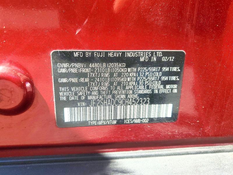 Продаж на аукціоні авто 2012 Subaru Forester, vin: JF2SHADC9CH452323, номер лоту: 57972166